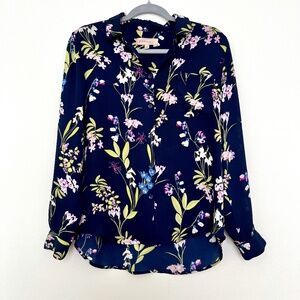 Philosophy navy floral button down long sleeve blouse size S